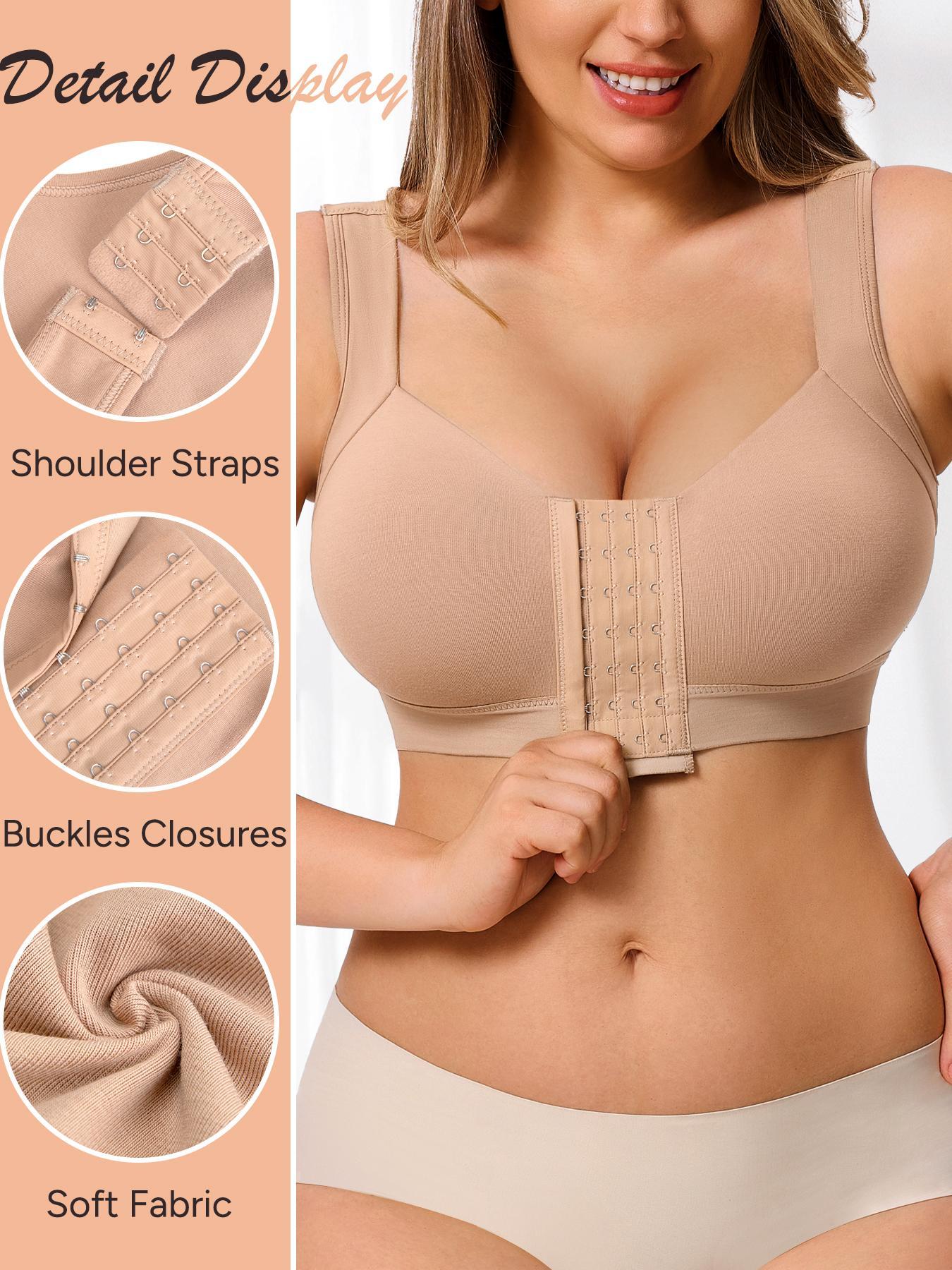 Women's Wide Strap Supportive Wireless Bra, Full Coverage Adjustable Back Buckle, Casual Medium Support Everyday Underwear, All Seasons