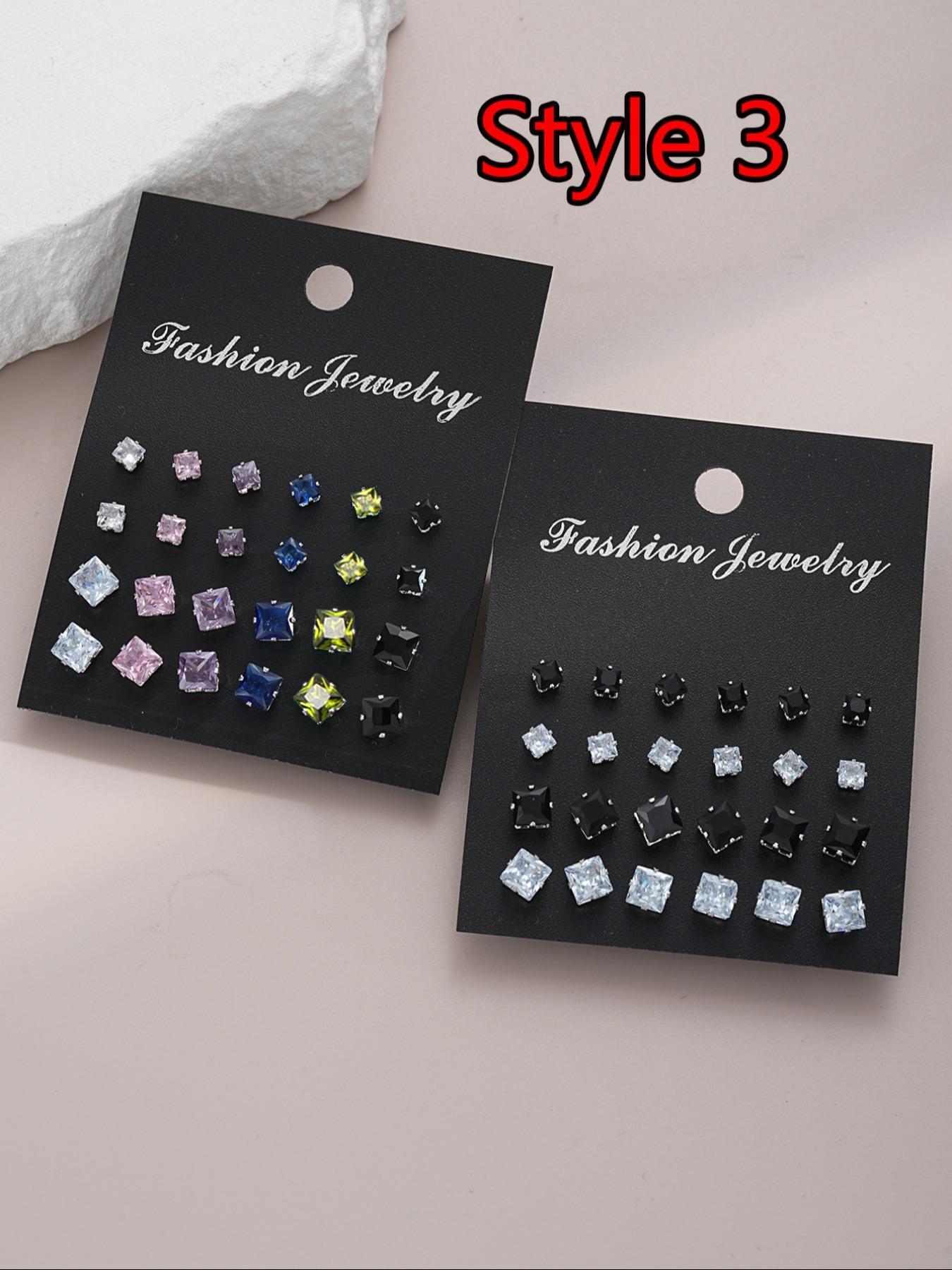 Summer Outfits 2024 Rhinestone Decorated Stud Earrings, Geometric Design Earrings, Trendy Ear Jewelry for Party Clothing Decor, Chic Gift for Women and Girls