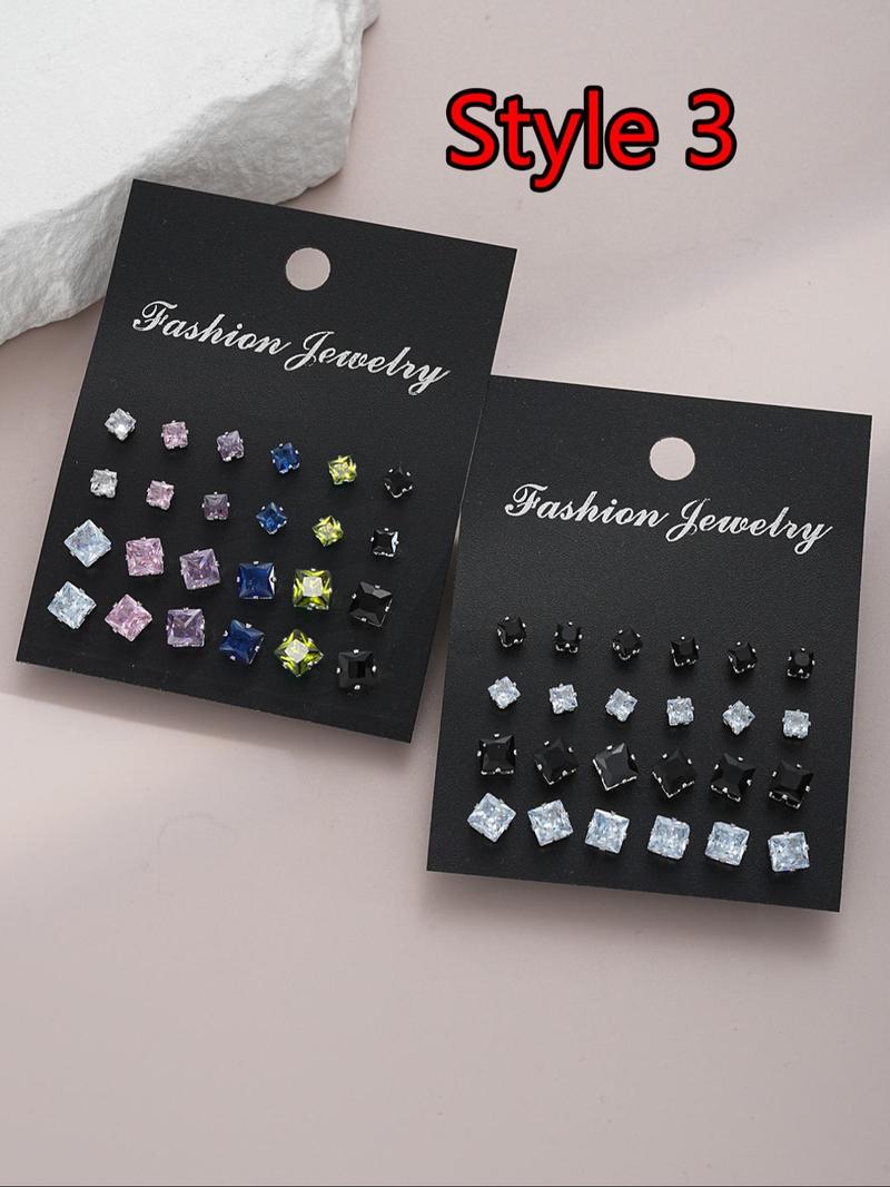 Summer Outfits 2024 Rhinestone Decorated Stud Earrings, Geometric Design Earrings, Trendy Ear Jewelry for Party Clothing Decor, Chic Gift for Women and Girls