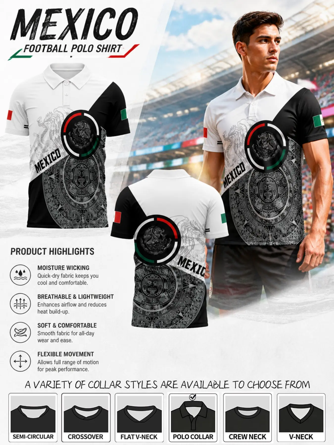 2026 Mexico Aztec Calendar Soccer Jersey, Maya Indigenous Eagle Full Sublimation, Breathable Quick-Dry Sportswear, Lightweight Training Tee
