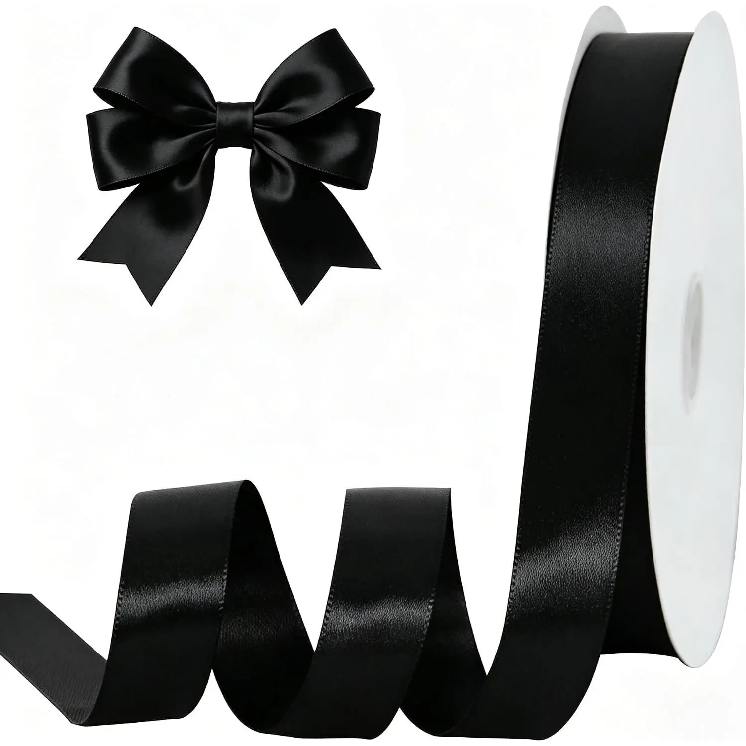 1 Inch x 100yds Black Satin Ribbon, Thin Solid Color Satin Ribbon for Gift Wrapping, Crafts, Hair Bows Making, Wedding Party Decoration, Sewing, Halloween, Floral Bouquets, Christmas