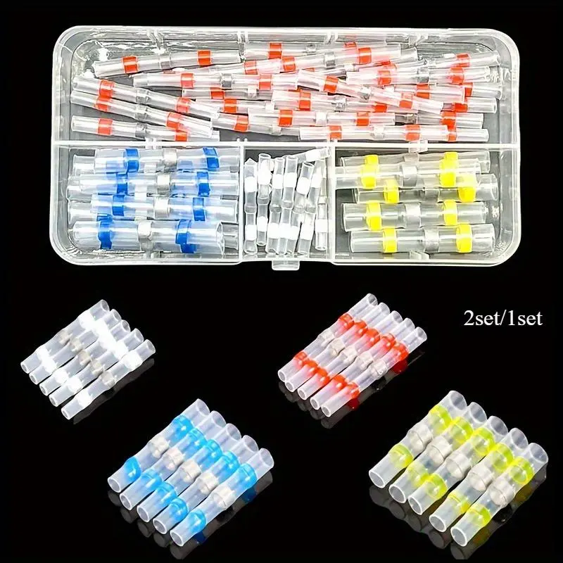 2set/1set Flame Retardant Solder Ring Terminal 50/150pcs Solder Ring Sleeve Shrink Terminal, 3:1 Including Hot Melt Glue, Electrical Equipment Connection Sleeve, EVA+Alloy Tin Ring, Insulated Wire Connector Terminals, Heat Shrink Connectors