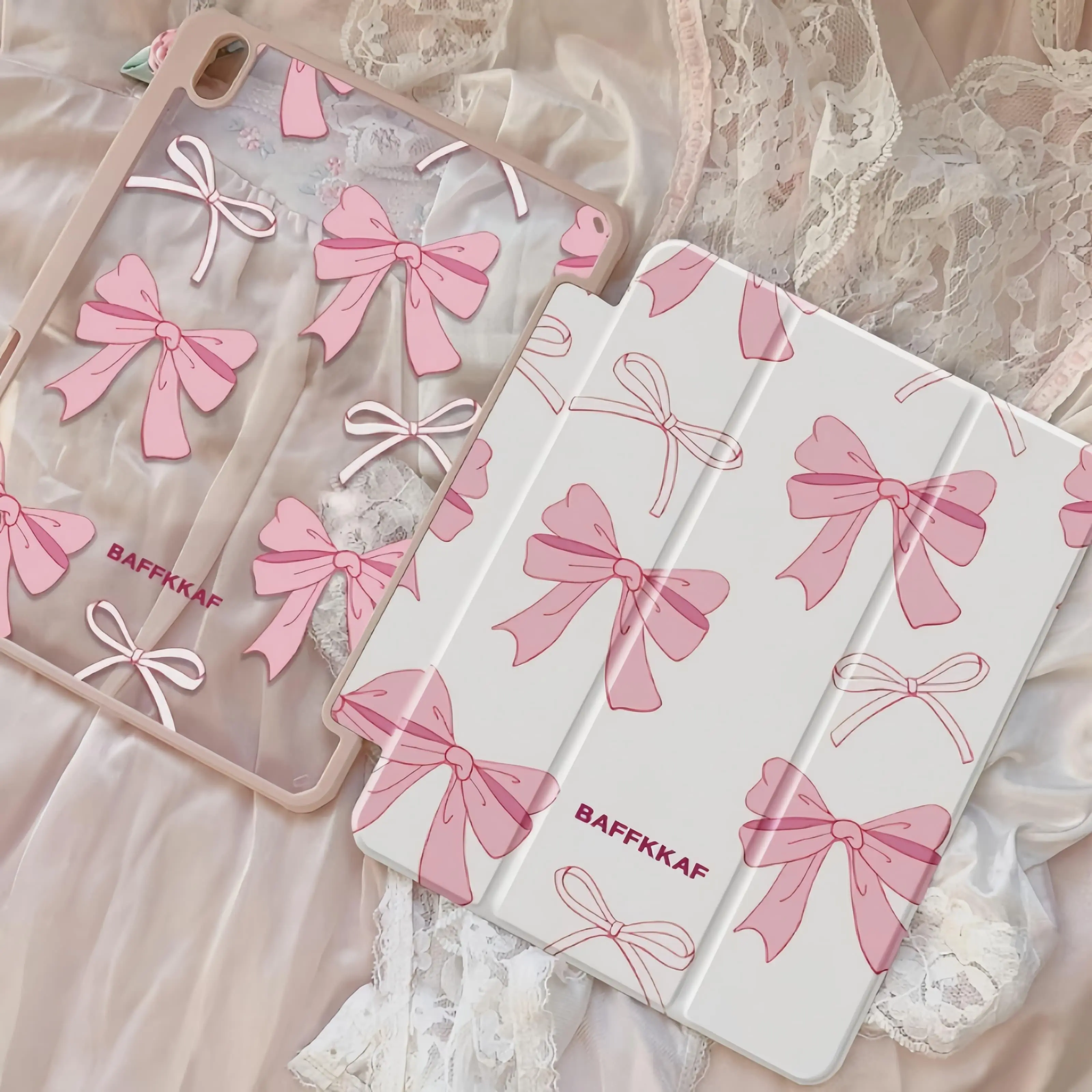 Cute Kawaii Pink Bow Tablet Case for iPad with Pencil Slot Fits iPad Pro 11 13 Inch Air 7 8 Mini 7 6 10th 11th Gen 2020 2026 Acrylic Protective Cover Standable Smart Cover for iPad 9th Gen 10 2 Inch