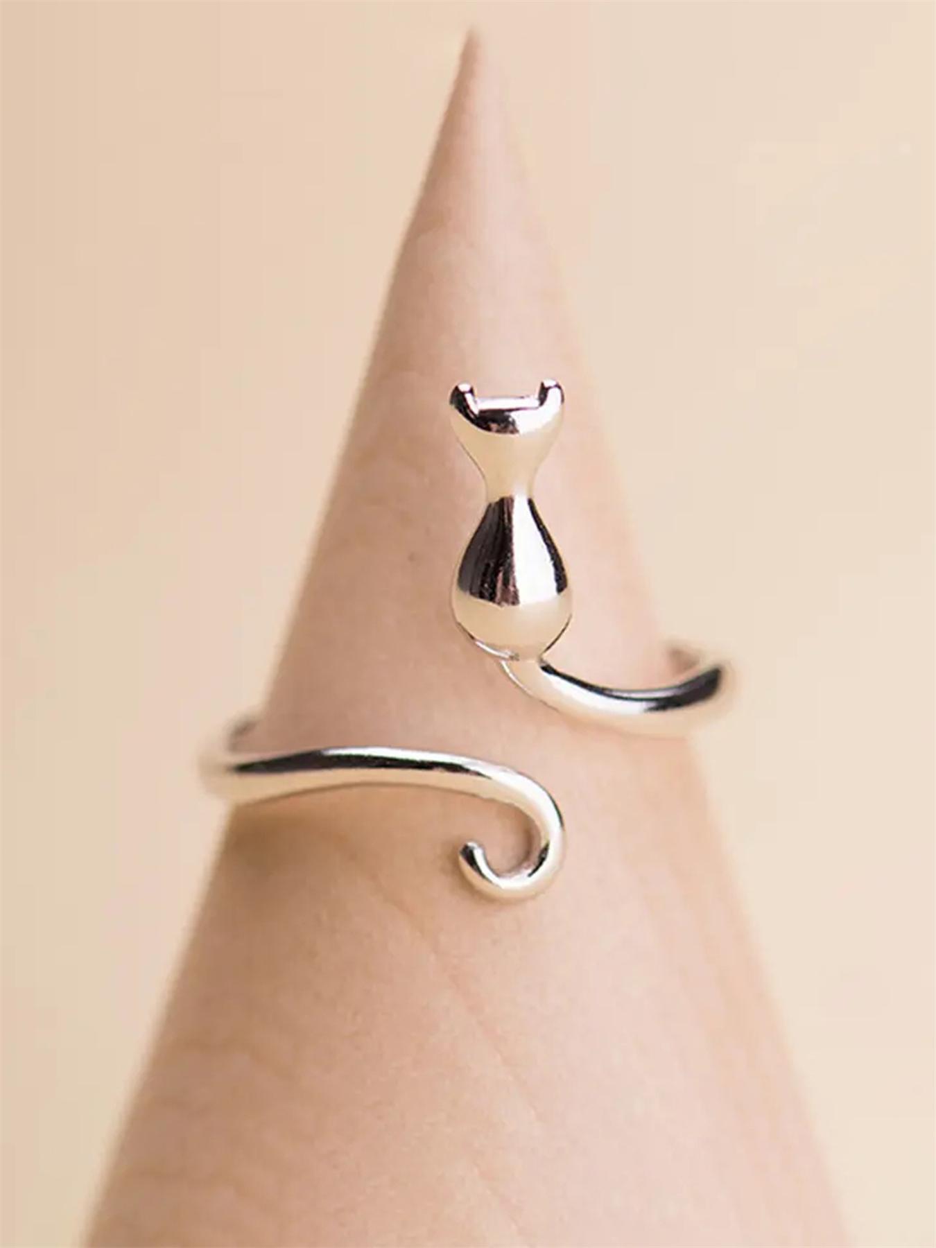 Cute Cat Design Animal Feature Cuff Ring, Adjustable Rings, Copper Material, Accessories for Women & Girls, Jewelry for Party, Daily Clothing Decor, Jewelry for Anniversary Gift, Jewelry For Birthdays, Adjustable Fit