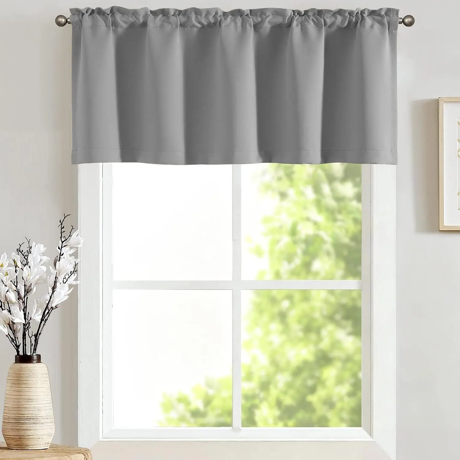 Kitchen Valance Curtain for Living Room Bedroom Kitchen Small Window Room Darkening  Solid Gray Modern Valance 18 Inch Rod Pocket Window  1 Panel Grey