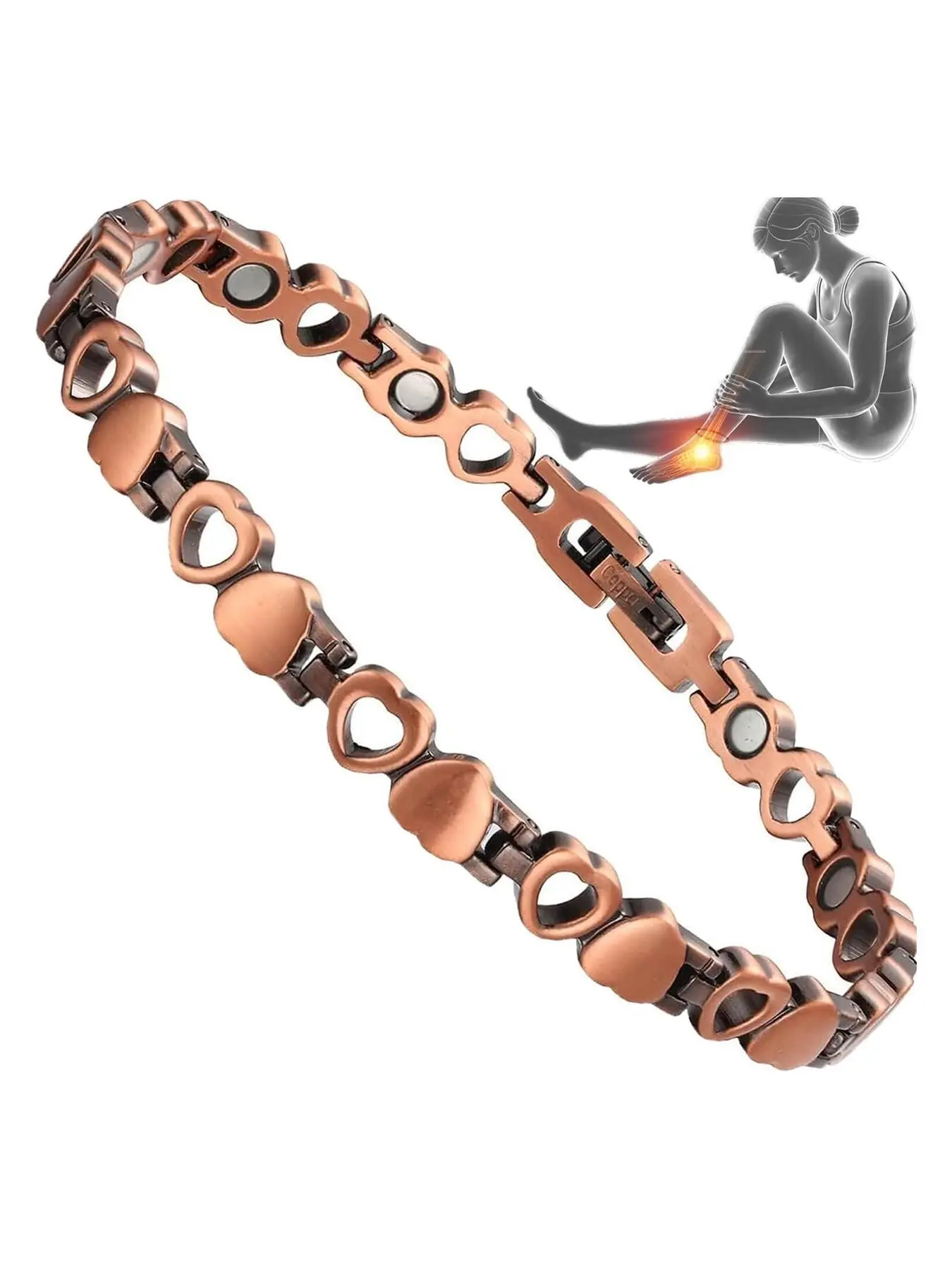Pure Copper Magnetic Therapy Anklet Foot Jewelry for Women, Designed for Arthritis Sufferers, Reduces Pain & Swelling, Improves Blood Flow, Heart-Shaped Design. Lightweight & Comfortable, Great Gift for Mom, Grandma & Loved Ones