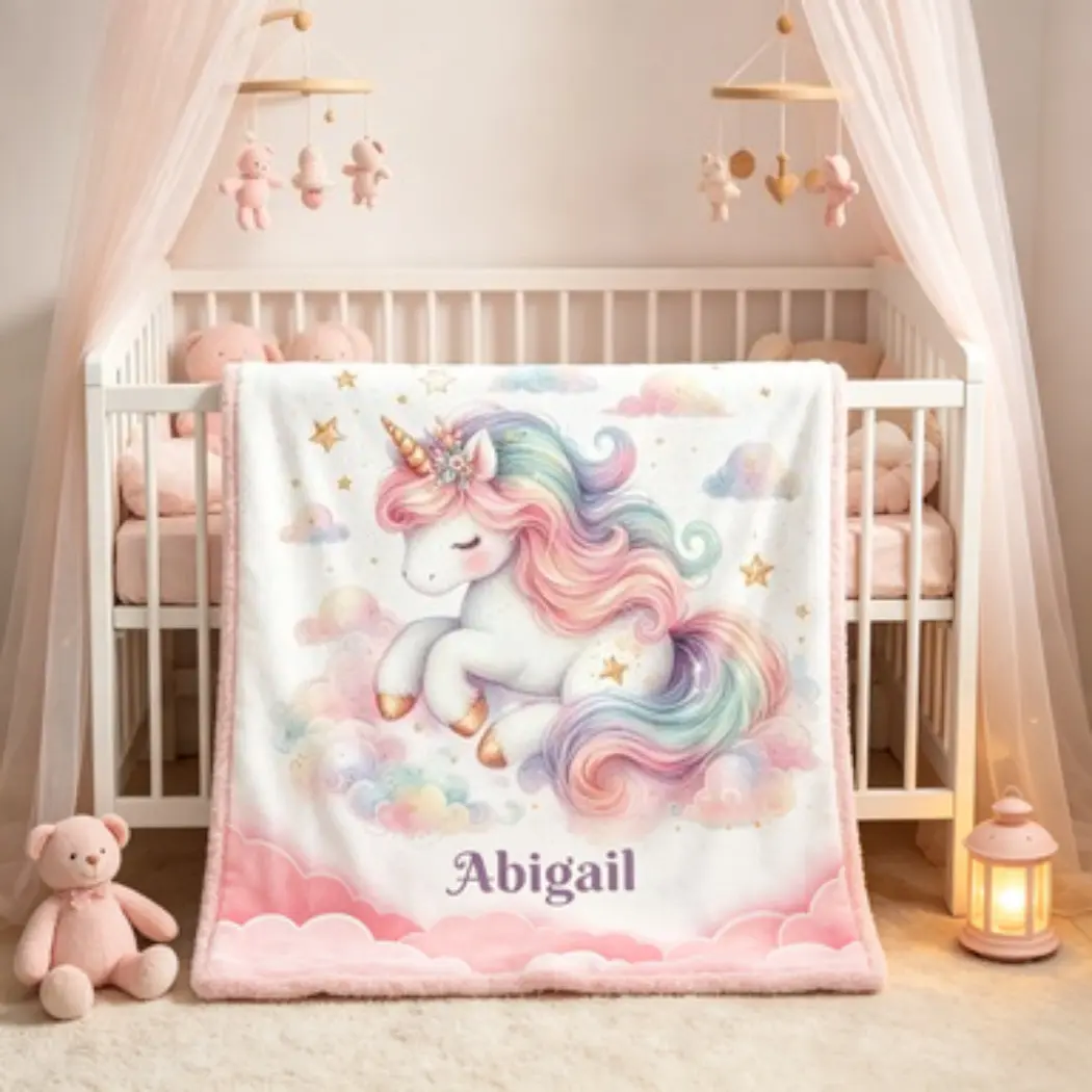 Personalized Unicorn Plush Blanket, Cozy Baby Shower Gift, Soft Child Bedspread, Magical Nursery Decor, Kids Room Essentials, Suitable for both children and adults It is an excellent gift for children, family and friends