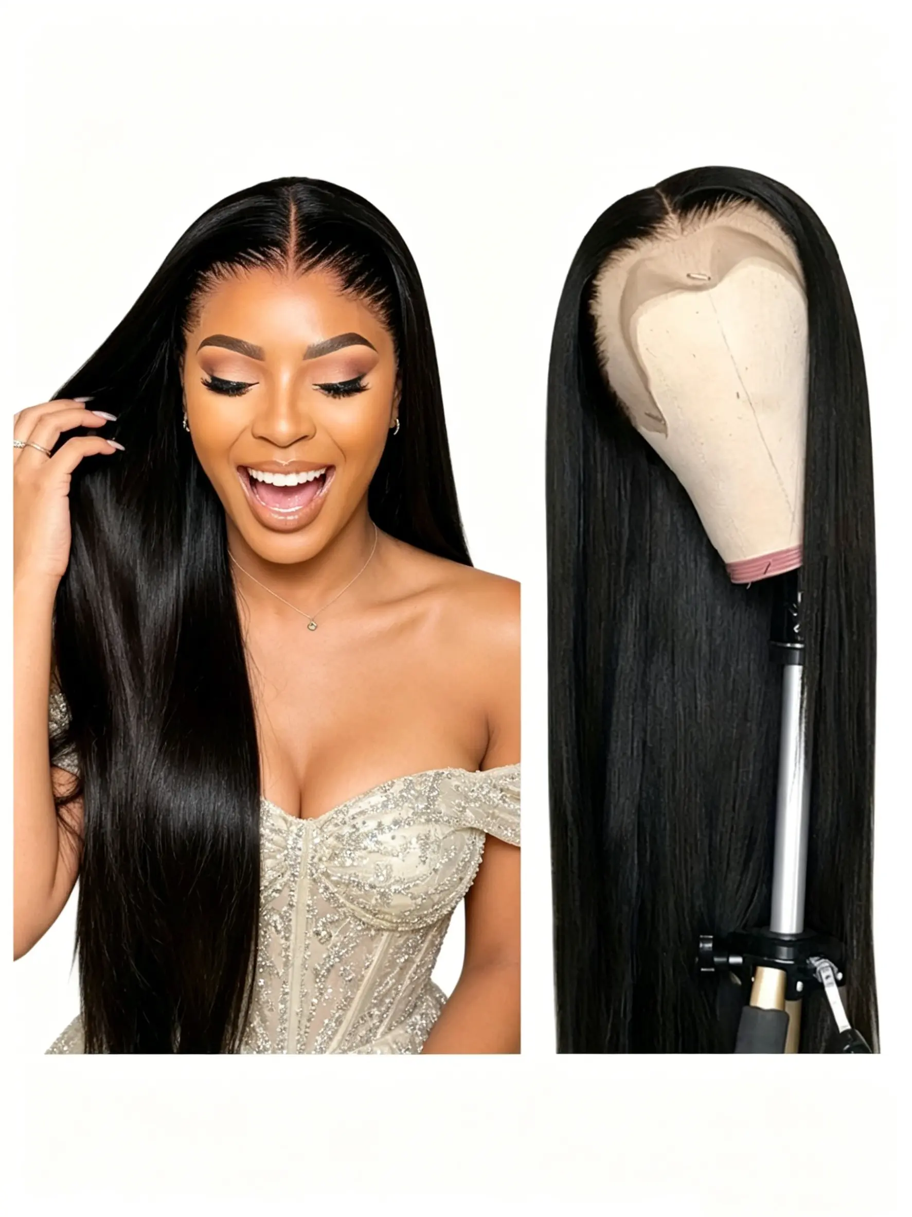 Natural Color Glueless Straight Wig Human Hair 13x4 HD Lace Front 180% Density Pre Plucked Soft Natural Hair Texture Easy to Wear
