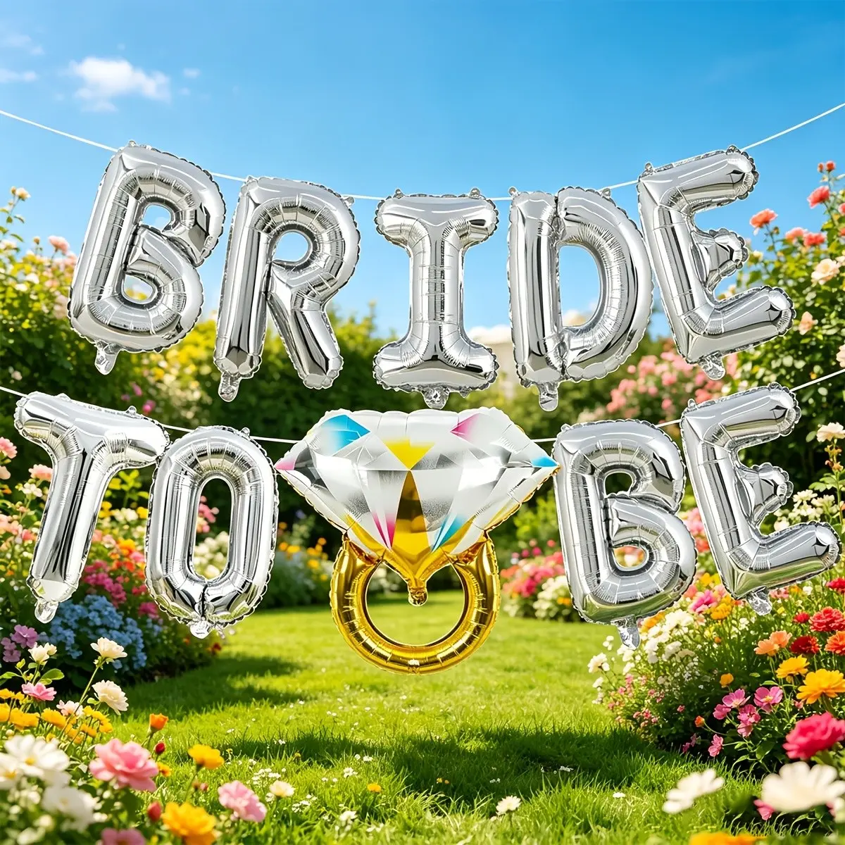 16inch Silver bride to be balloons set with 1pc diamond ring foil balloons with 1pc straw and 1pc ribbon, total 12pieces for wedding bridal shower party decorations bride to be party supplies