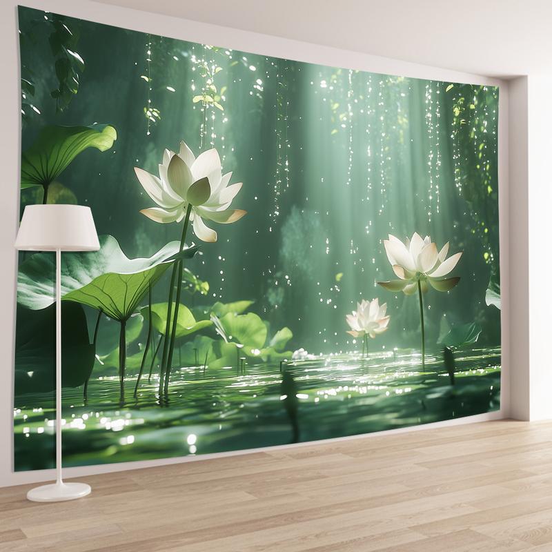 1 Elegant 3D for Lotus Flower Wall Tapestry - Vibrant Polyester Decor with Realistic Water Effect for Living Room, Bedroom, Office, Party - Perfect Creative Gift, No Power Needed, Tranquil Decoration |     Serene Ambiance |     Polyester Fabric