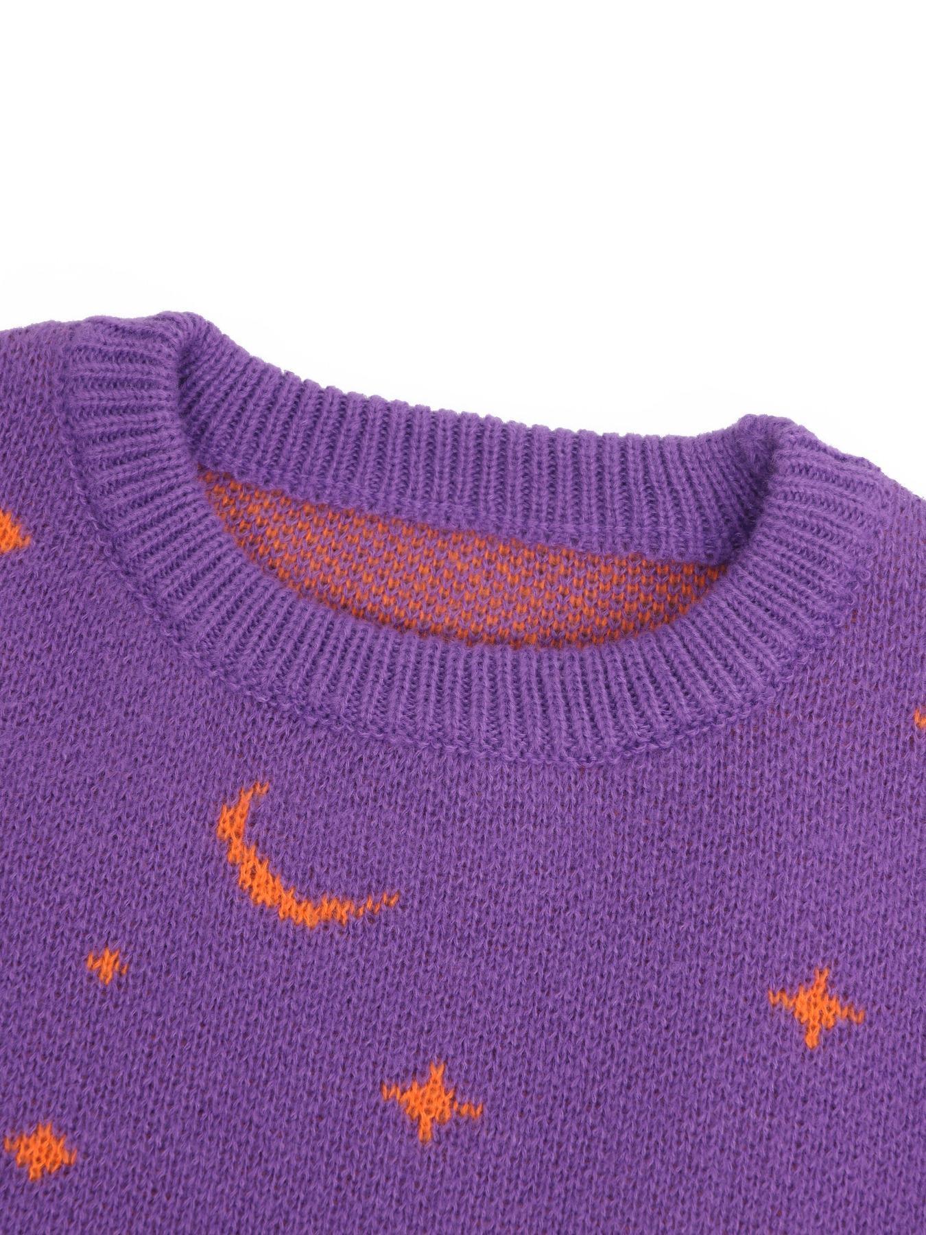 Women's Halloween Skeleton & Star Moon Print Round Neck Soft Sweater, Casual Long Sleeve Crew Jumper for Fall, Costumes, Fashion Ladies' Knitwear Daily Wear, Everyday, Womenswear, Knitting, Tops, Graphic stretch fit