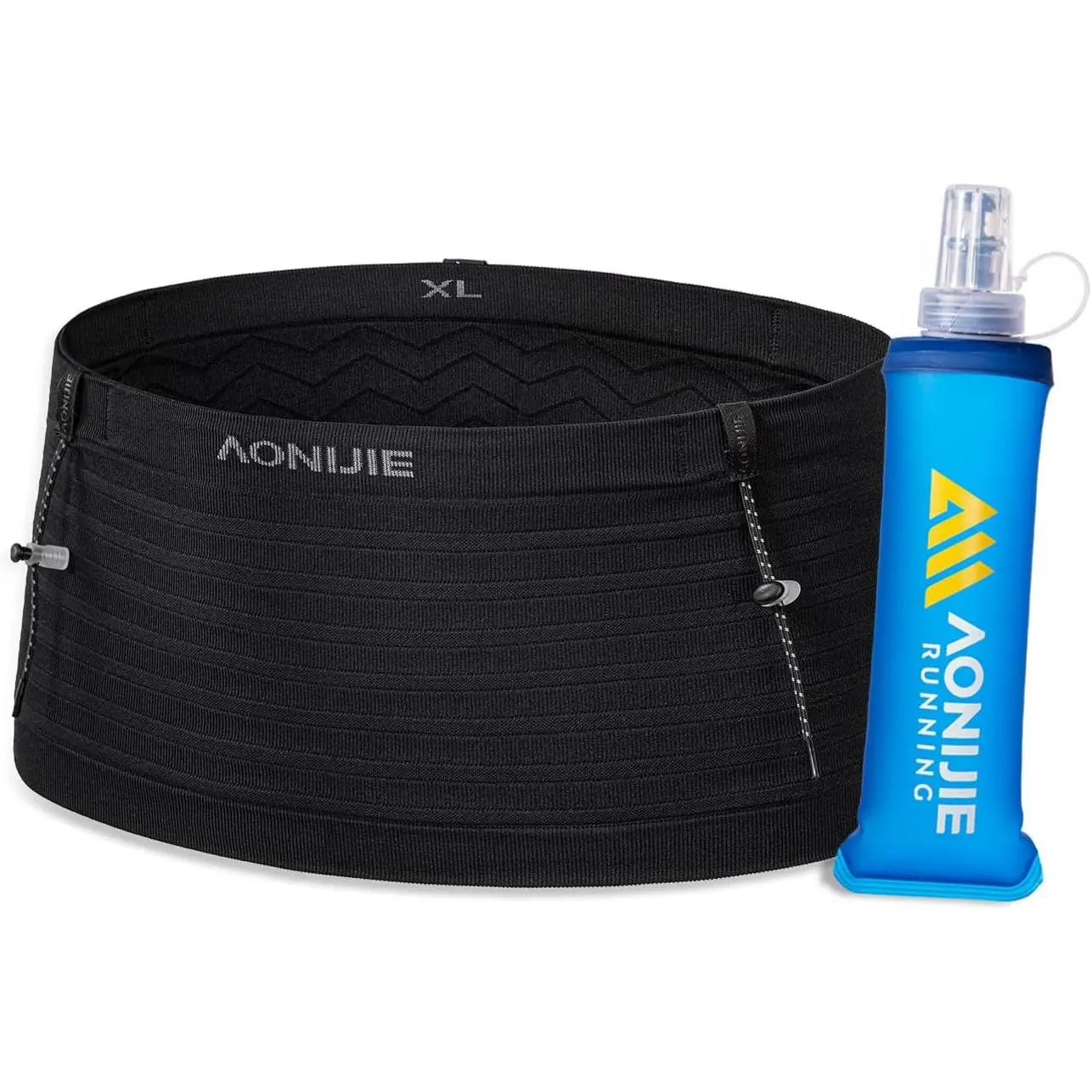 Unisex XL Breathable Running Waist Pack with 250ml Collapsible Bottle & Full Wrap Pockets - Lightweight for Running, Hiking