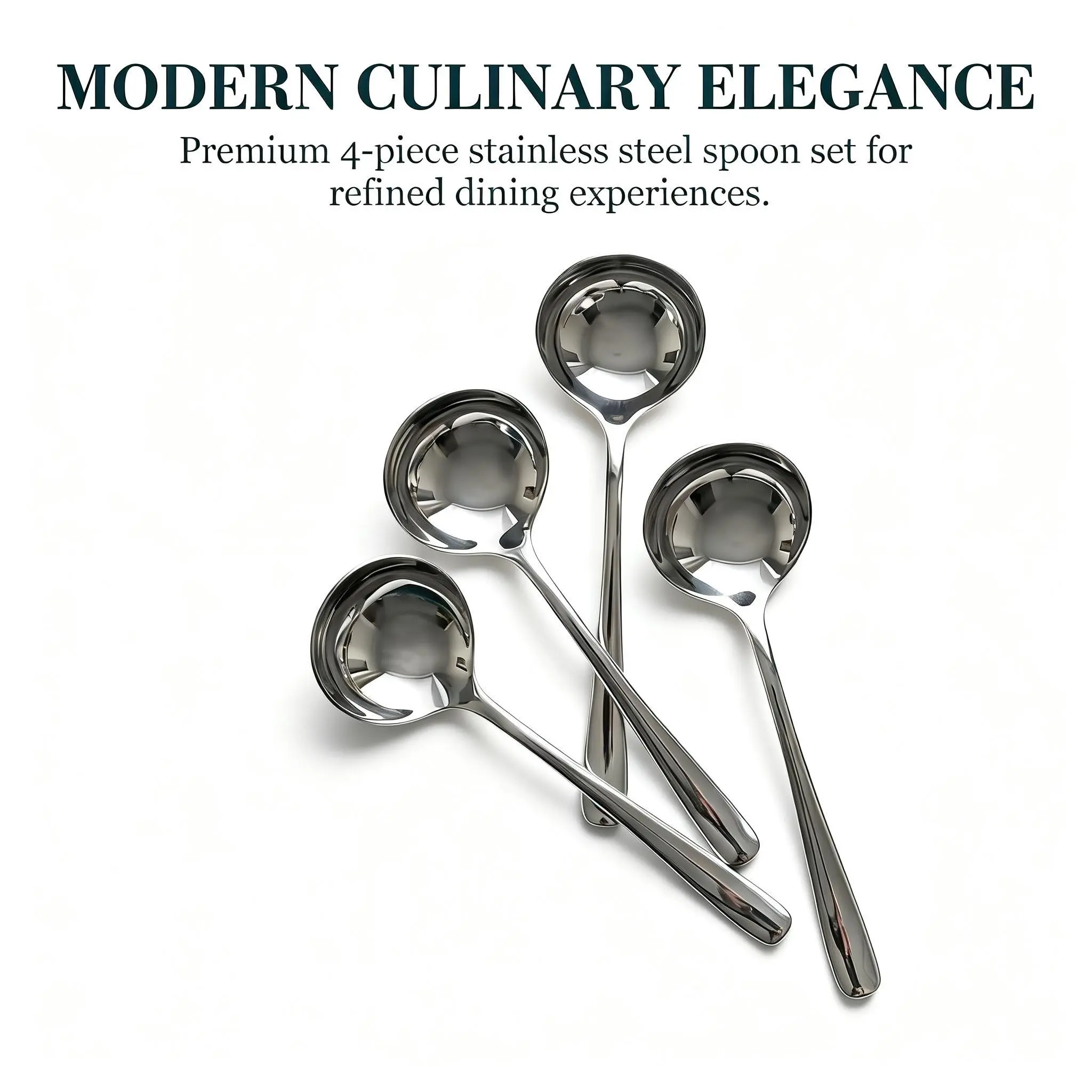 Stainless Steel Soup Spoons 4-Piece Set, Mirror-Polished Heavy-Duty Round Table Spoons, For Soup, Dessert, Home Kitchen Use