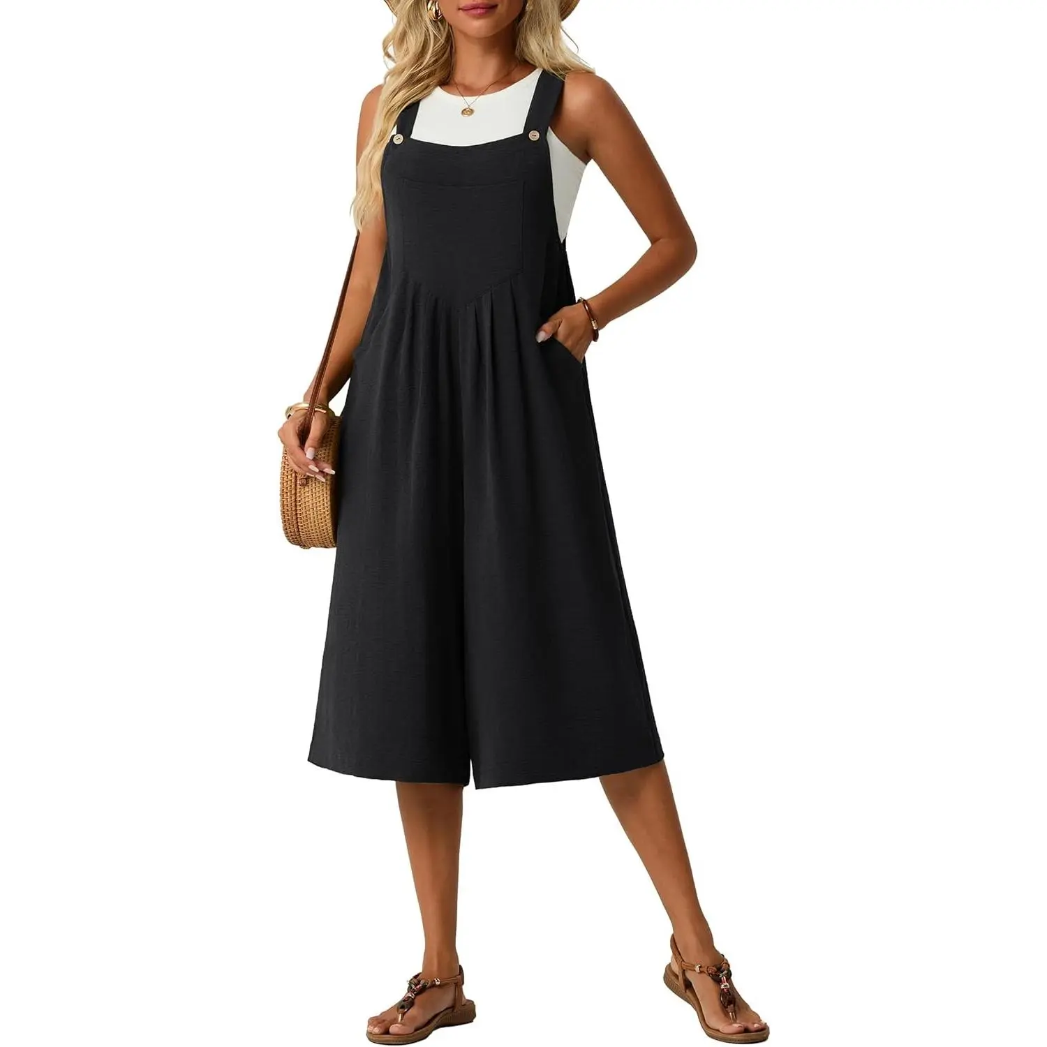 Women's Baggy Pants-Style Boho Short Bib Jumpsuits - Soft Fabric Overalls with Pockets for Summer Beach Vacation, Ideal Gift (Cardigans Style Complement), Outfits, Garment