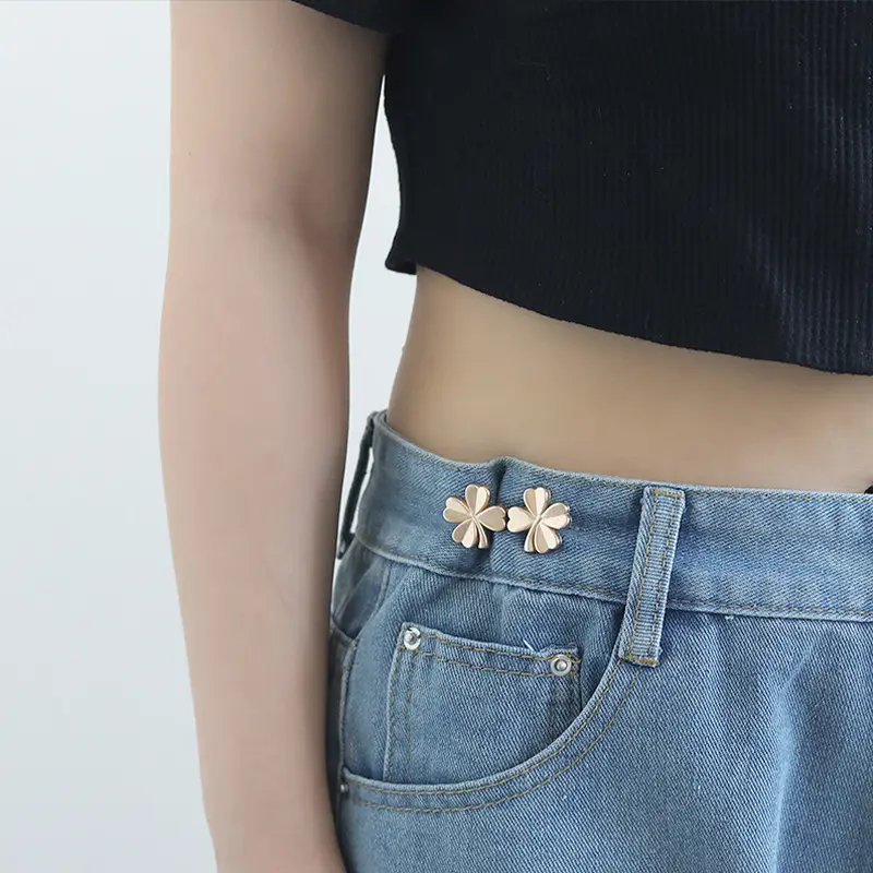 4 PCS Four Leaf Clover No Sew Jeans Waist Tightener Buttons, Detachable Adjustable Waist Buckle Pair, Reusable Pant Waist Reducer Resize Tool, Instant Waist Cinch Clip for Loose Jeans Pants Skirts