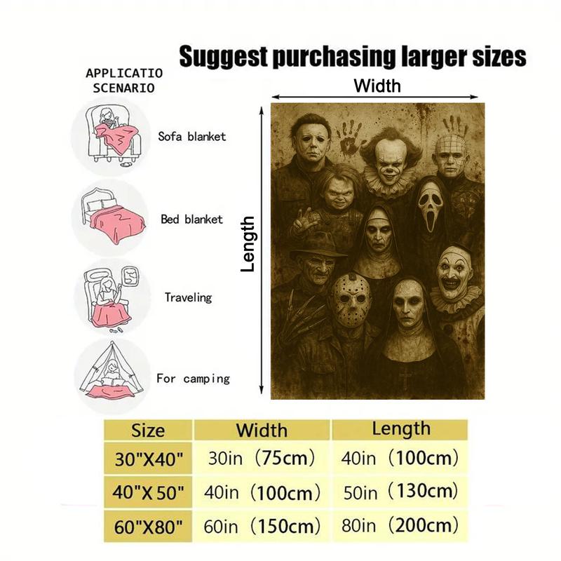 "Horror Characters Family Photo" Soft Funny Throw Blanket Horror Icons Flannel - Cozy Fuzzy Plush Comfy All-Season Sofa Bedroom Dorm Couch Office Car Travel Home Bedding,Comfortable Movie Decor Blanket Men Women Boys Girls Halloween Birthday Fan Gifts