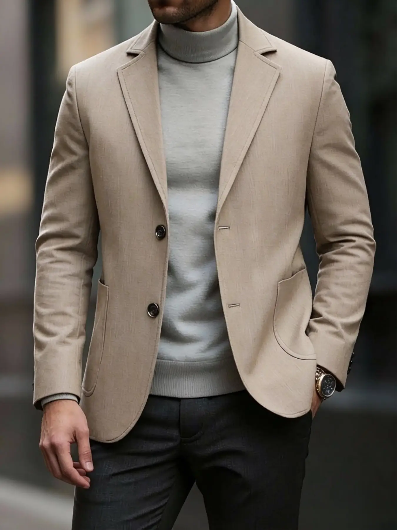 Slim Fit Men's Casual Fashion Solid Color Jacket, Wrinkle-Resistant Iron-Free Single Button Suit Coat, Trendy Business Wear Top Casual Fashionable Jacket