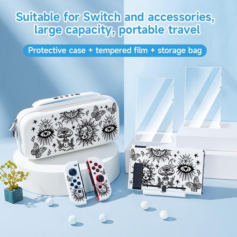 Creative Pattern Design Protective Case with Storage Bag, 3-in-1 Switch Accessory Set, Large Capacity Storage, Anti-fall Protective Cover, Screen Protector, Casing, Protection