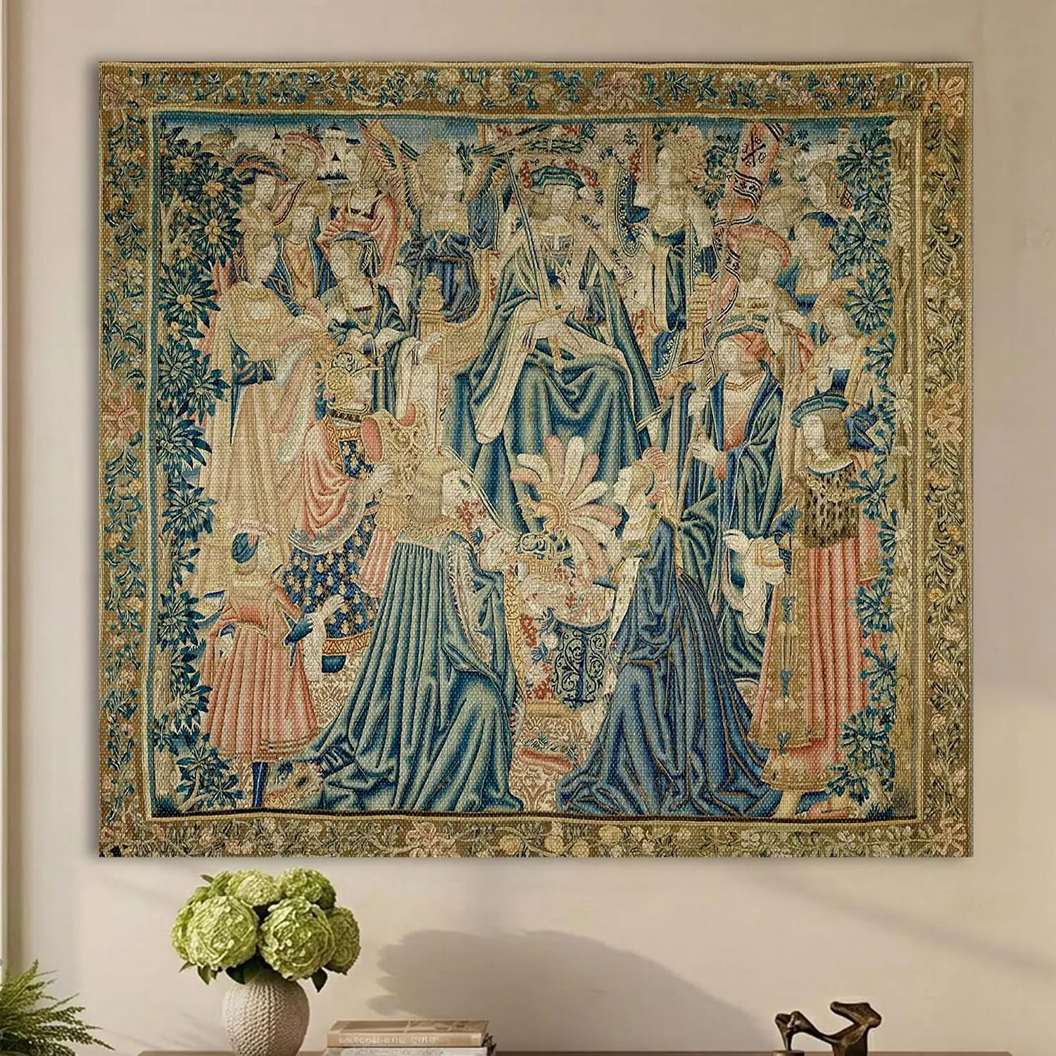 LATETOMT Medieval Royal Court Tapestry, Antique European Wall Decor 56x51in| Featuring a vintage European coronation scene with antique castle and Renaissance court aesthetics