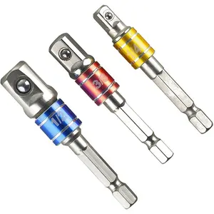 3pcs Impact Socket Adapter Set with Color Coding 1/4", 3/8", 1/2" Hex Shank,Durable Alloy Construction, Square Drill, Extension Set