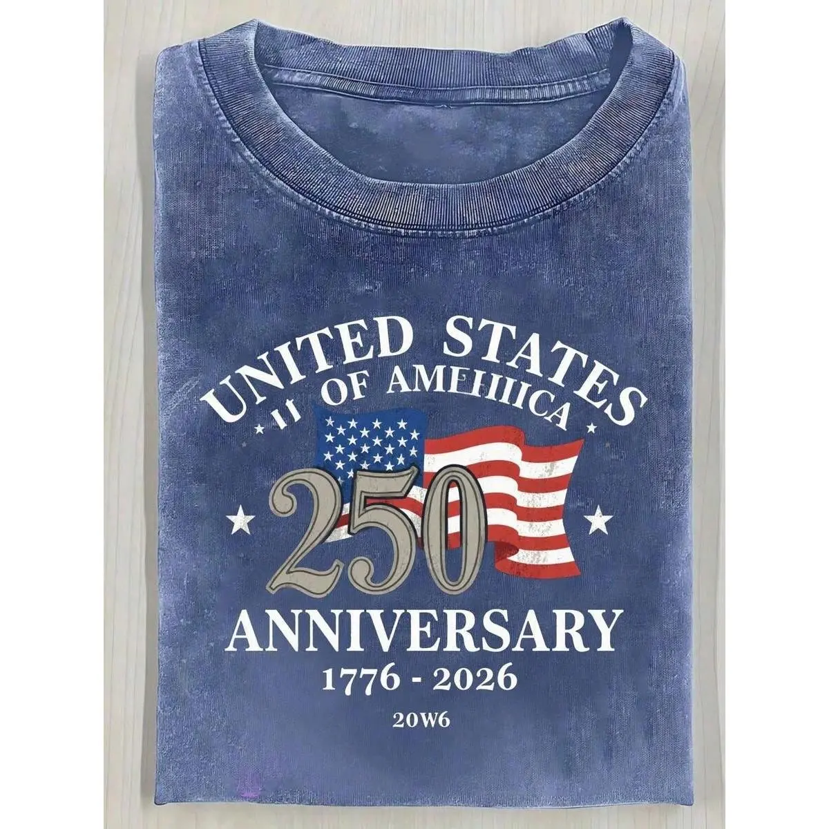 1pcs 230G Washed Vintage Pink Round Neck T-Shirt Featuring 'UNITED STATES OF AMERICA' Text And Graphics, An American Flag, '250', 'ANNIVERSARY', And '1776 - ' Design - A Casual Tee Perfect For Independence Day Or Patriotic OccasionsSpring And Summer.