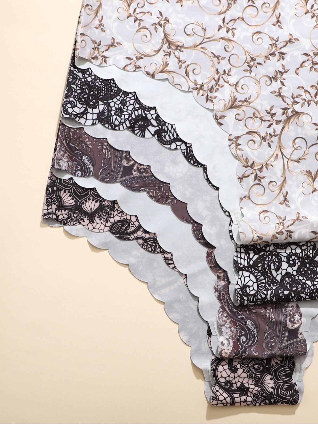 Women's Seamless Triangle Panties Set, Soft Thin Fitted Design, Fashionable Wave Edge, Casual Plain Pattern, All Seasons Wear