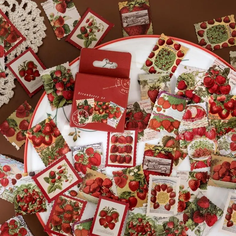 1 Box 46 Sheets Handmade Decorative Stickers, Fruit Diary DIY Seal Stickers, Strawberry Orchard Series, Perfect for Journaling and Crafting