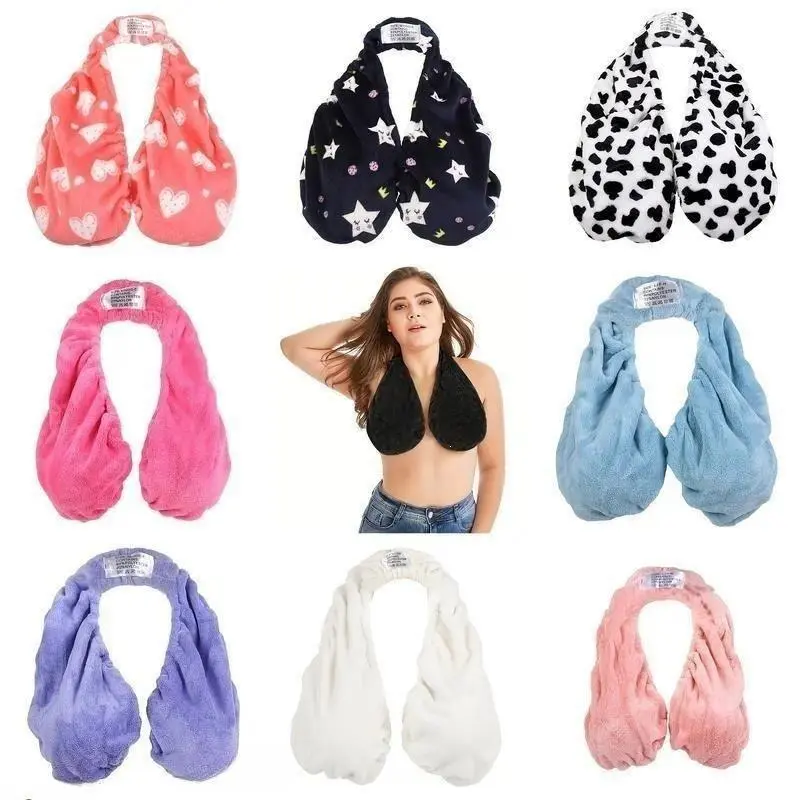 Women's Cozy Leopard Print Fleece Wearable Bath Towel - Halter Body Cover Top, Bath/Face Towel Alternative for Shower, Dorm Use, Christmas/Birthday Gift