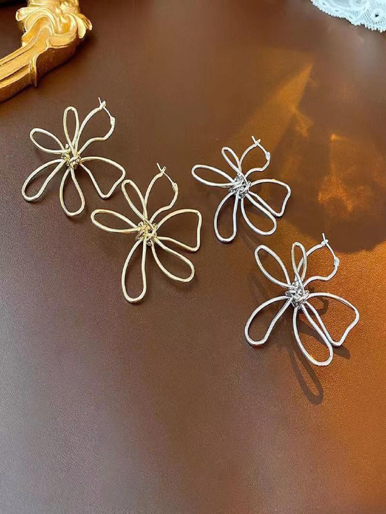 Hollow Out Flower Design Dangle Earrings, Fashionable Jewelry for Women, Trendy All-match & Exquisite Jewelry for Birthday Gift