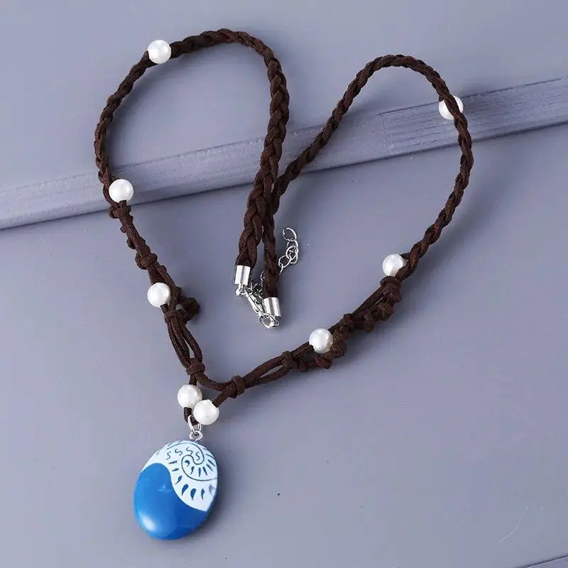 1pcs Anime Movie Princess Moana Necklace Cosplay Handmade Braided Leather Rope Necklace for Women Girl Jewelry Prop Accessories