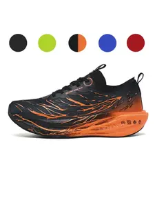 Unisex Black-Orange Flame Pattern Mesh Running Shoes, Soft Cushioned, Non-slip & Wear-resistant Professional Racing Sneakers