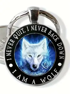 1 PC Fashion DIY Keychain with Wolf Pattern, Round Glass Keychain for Men and Women, Perfect Gift for Weddings, Birthdays, Holidays