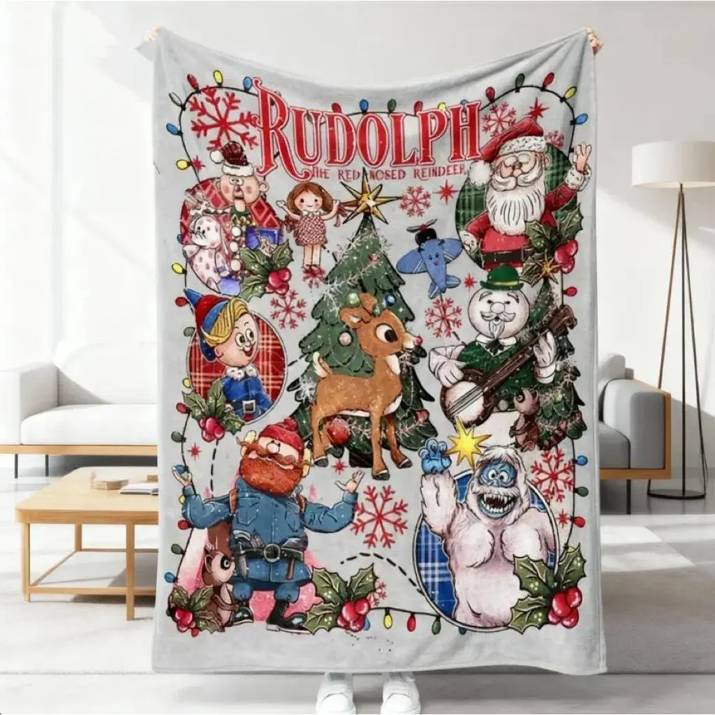 Rudolph the Red-Nosed Reindeer Christmas Printed Flannel Throw Blanket, Soft Cozy Multi-Purpose Bedding Accessory, AC Home Decor for Sofa, Outdoor Picnic (Children's Bedding Linen Textile)