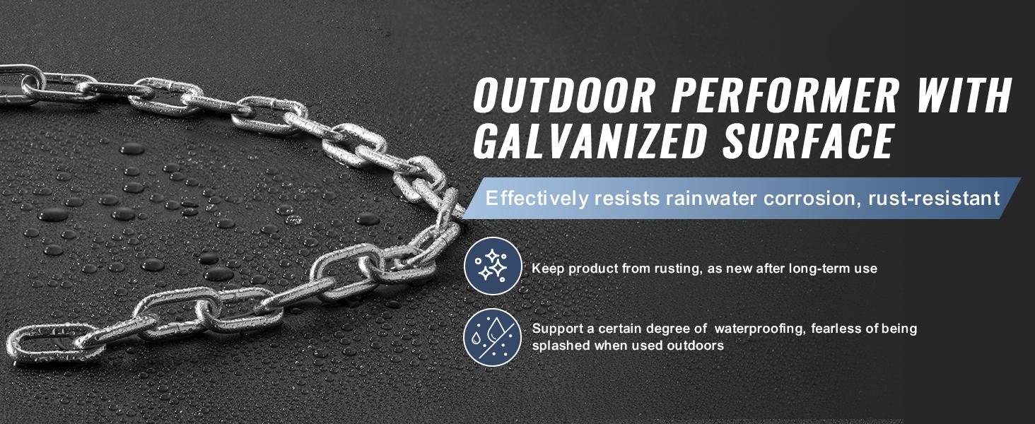 TikTokShopBlackFridayVEVOR Proof Coil Chain, 1/8" x 100', 330 lbs Safe Working Load, Zinc Plated Proof Tested Coil Chain with Two Quick Links, Galvanized Carbon Steel Link Chain for Towing, Hanging, Camping, Pet Towing