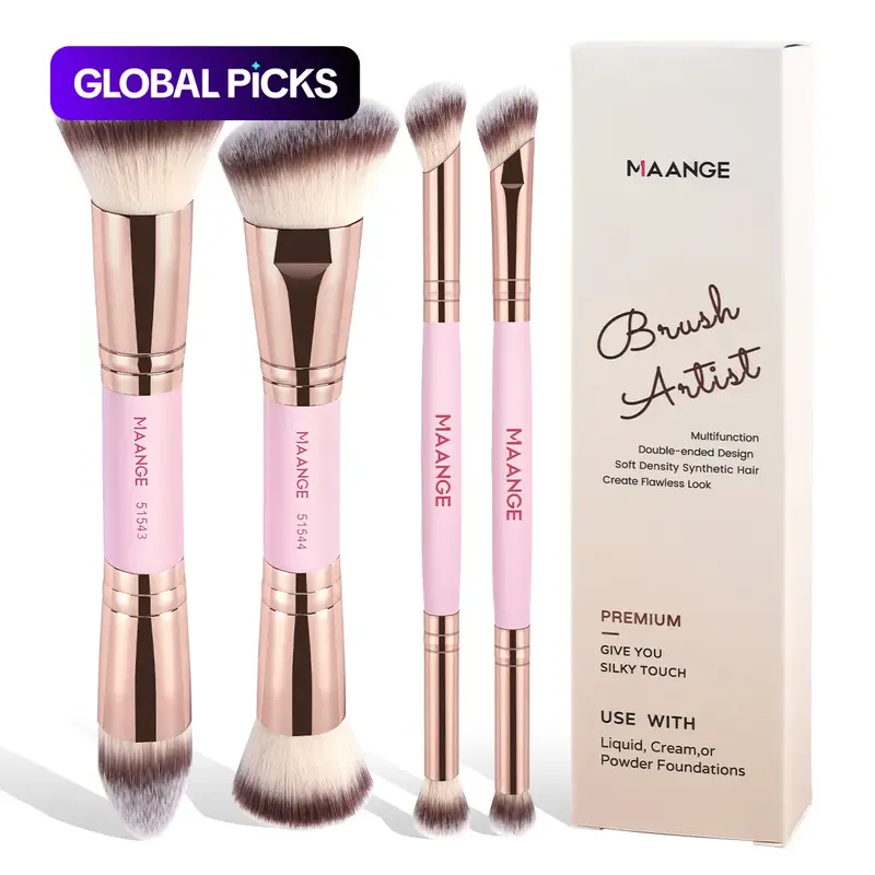 Double-Ended Multifunctional Makeup Brush Set, 4 Counts/set Soft Bristles Cosmetic Brushes Kit with Comfortable Handle, Professional Makeup Tools for Women #GLOBAL PICKS