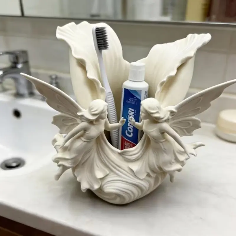 New Fairy Shape Bathroom Tray, Multi-Functional Storage Rack, Toothbrush And Toothpaste Holder, Ideal Home Decor Tray, Holds Toothpaste, Toothbrush, Suitable for 10 Scenarios