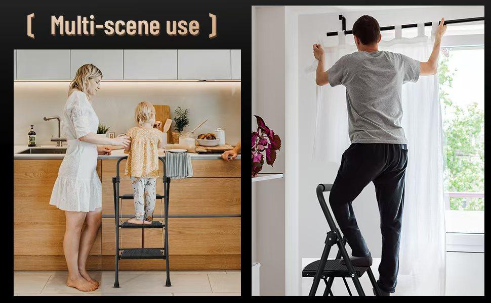 Step Ladder 3 Step Folding Step Stool for Adults 500lbs Capacity Sturdy Step Stool with Anti-Slip Pedals Perfect for & (3-Step)