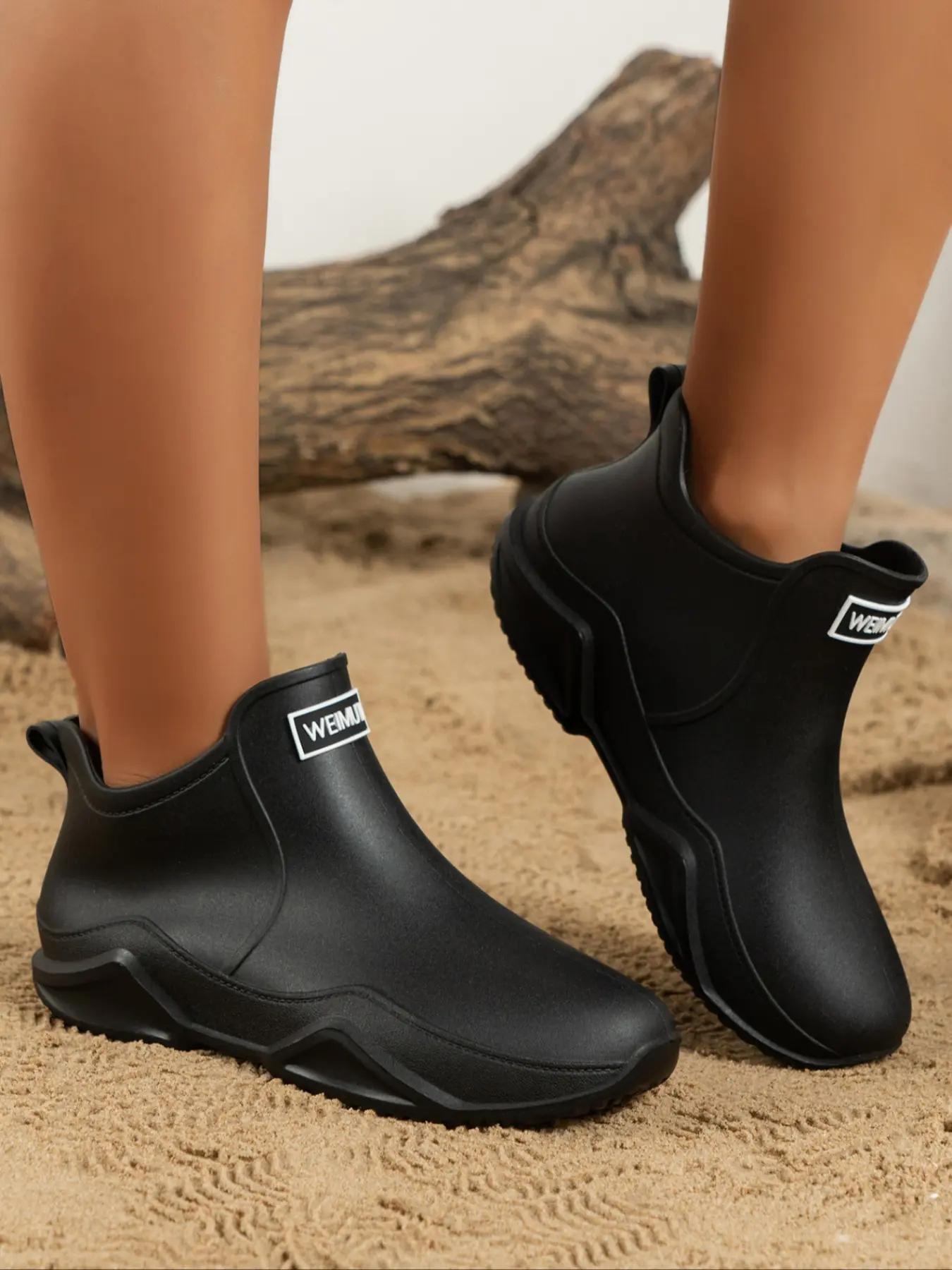 Women's Fashion Color‑Block Ankle Rain Boots, Slip‑On Design for Easy On and Off, Waterproof Non‑Slip Rubber Casual Sporty Trendy Footwear for Rainy‑Day Outings, Daily Commute & Outdoor Activities