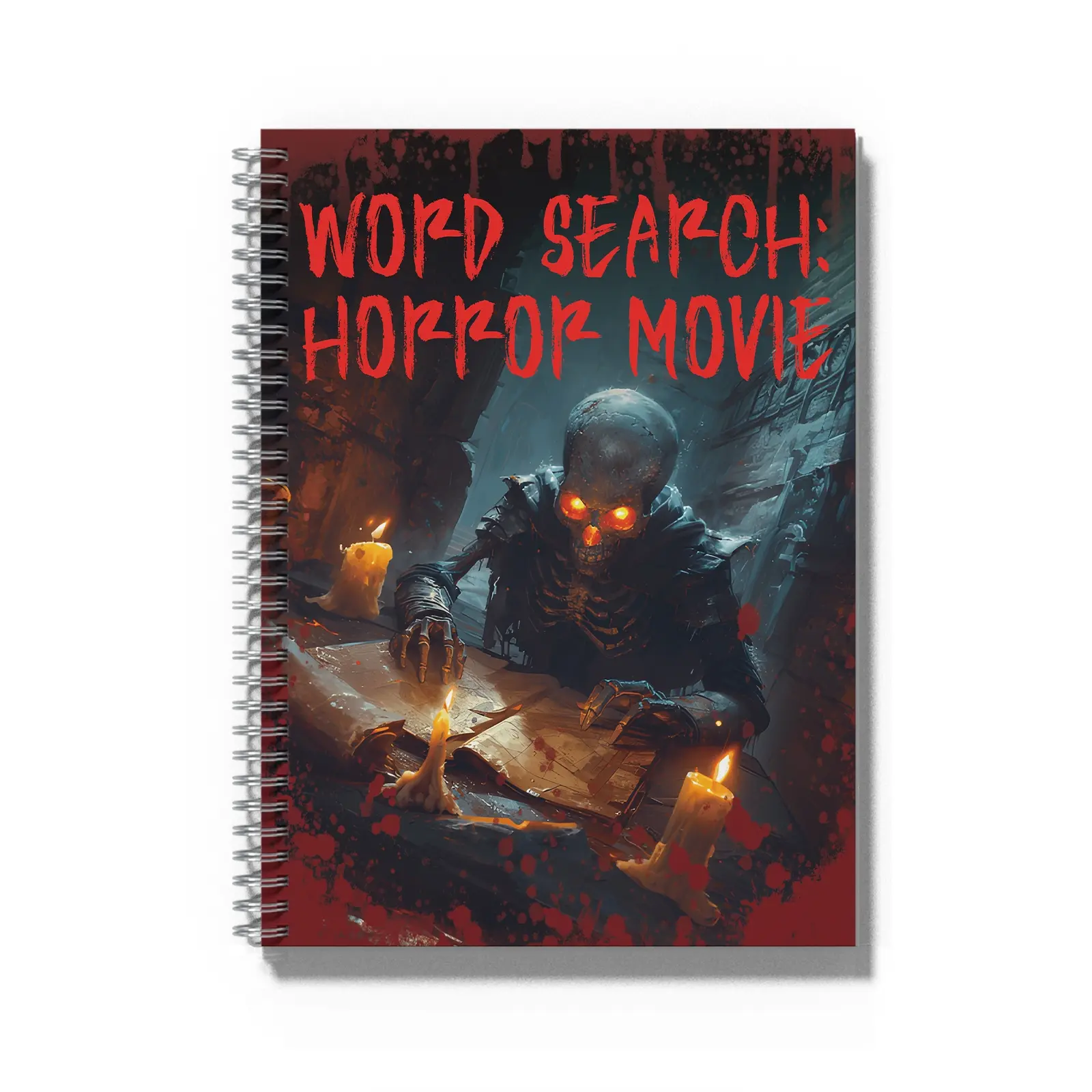 Horror movie theme word search puzzle book, find hidden words, inspired by classic horror movies, thriller and suspense themes, fun brain teasers, Halloween, enhance focus, vocabulary and observation skills, ideal for home, travel and quiet nights.
