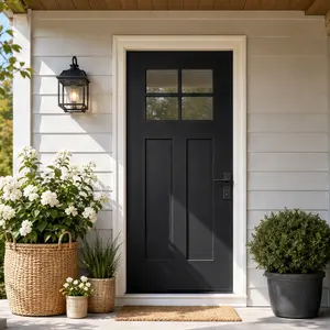 ARCH 36x80 Fiberglass Front Door with White PVC Frame Left-Hand Inswing Exterior Entry Door with Brickmould Contemporary Minimalist Smooth Skin Clear Glass for Home Entrance Black, Black Color Options, Fiberglass Material, Product Dimensions: 37.50