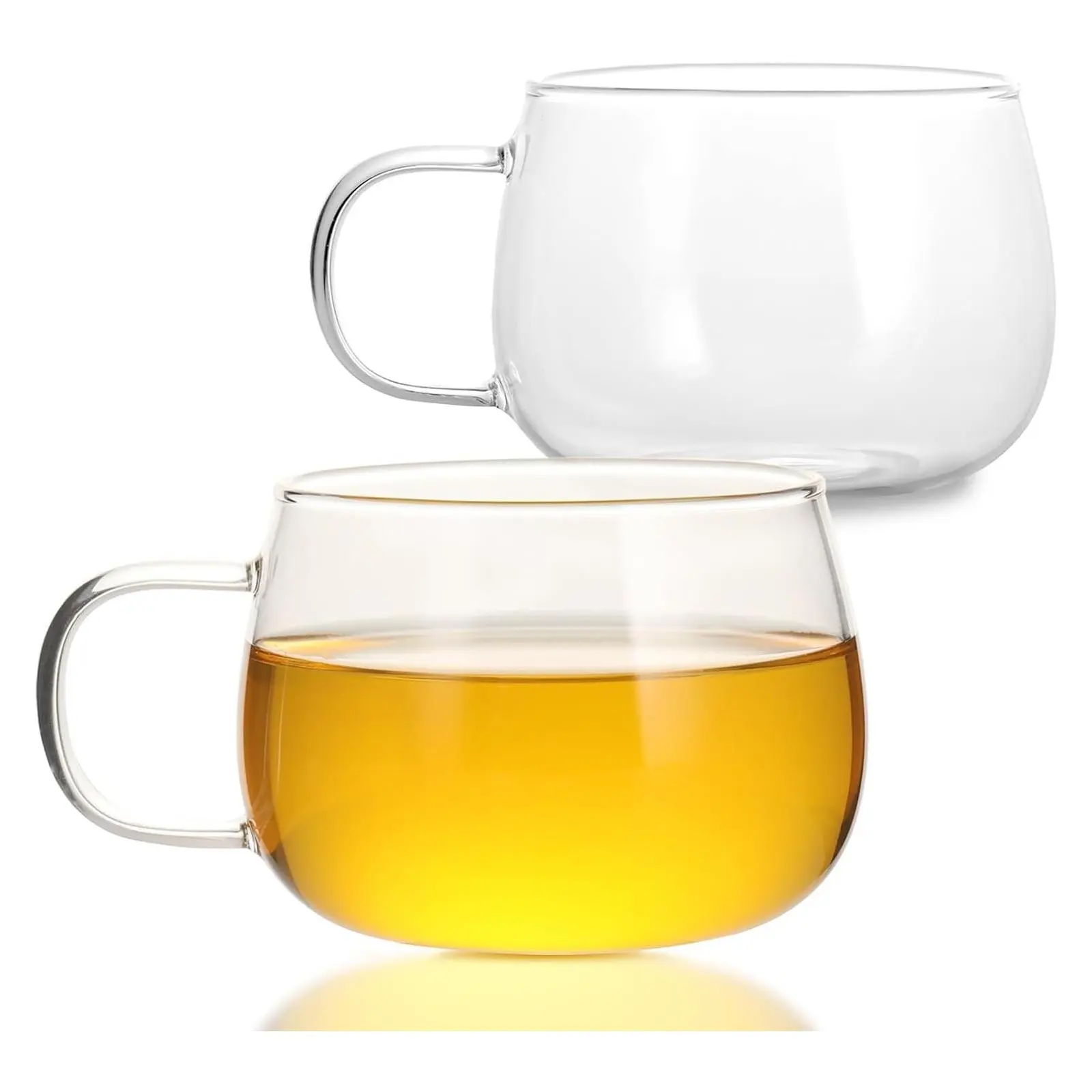 Glass Tea Cups Set of 2, Clear Borosilicate Glass Teacups with Handle, Dishwasher & Microwave Safe Large Coffee Mugs for Espresso Cappuccino Latte Juice, 12OZ/360MLGift
