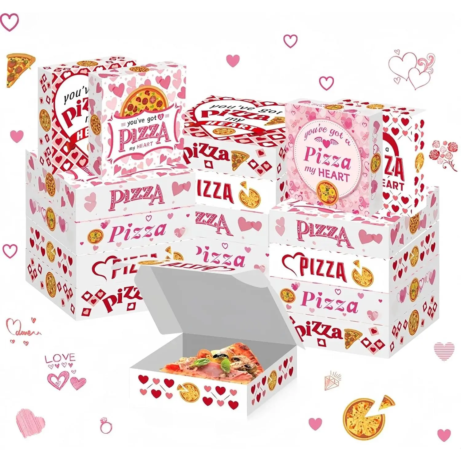 12 count Valentines Mini Pizza Box 6.3 x 6.3 x 1.77 Inch Small Cookie Boxes Takeout Boxes Pizza Delivery Boxes for Valentine's Day Party Weddings Celebrations