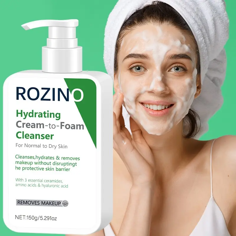 150g Hydrating Foam Cleanser, Moisturizing Facial Cleansers, Cream-To-Foam Texture, Gentle Makeup Remover, Contains Ceramides & Ha, Suitable for Neutral to Dry Skin, Large Capacity