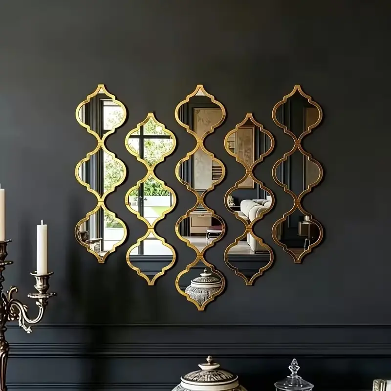 16pcs Moroccan Style Makeup Mirror, Interchangeable Wall Sticker Bathroom Mirror, Waterproof Home Decorative Mirror for All Rooms and Entryways