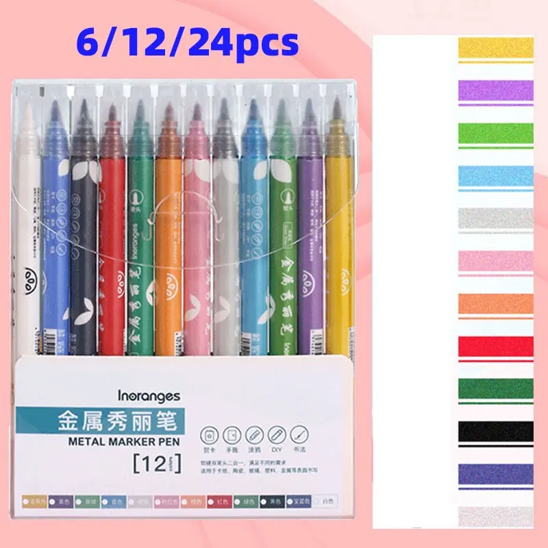 6/12/24 Color Temporary Tattoo Pen, Soft Tip Metal Color Skin Marker, DIY Dual-Head Markers, Body Art Supplies, Non-Disposable
