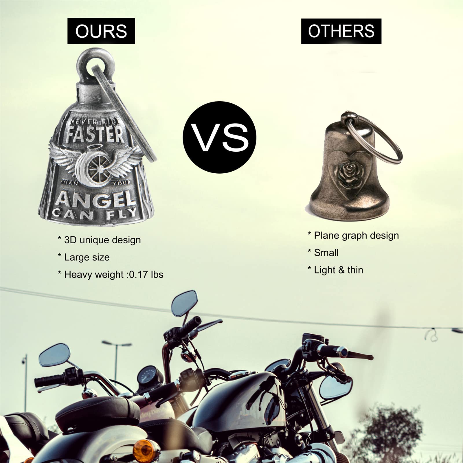 Motorcycle Bells for Bikers Guardian Angel for Motorcycle Rider,Motorcycle Bells for Biker Guardian Riding Bells with Hanger Motorcycle Accessory or Keychain for Good Luck,Motorcycle Design Pendant