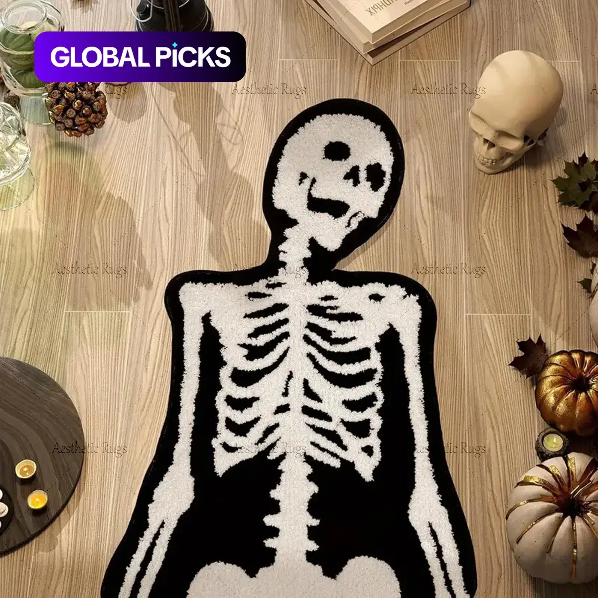 Halloween Skeleton Bath Mat, Absorbent Bathroom Mats, Soft Plush Absorbent Polyester Rug, Creative Holiday Decoration Carpet, Comfortable Bathroom Bedroom Floor Mat, Soft Area Rug, Home Decorative Rug #GLOBAL PICKS