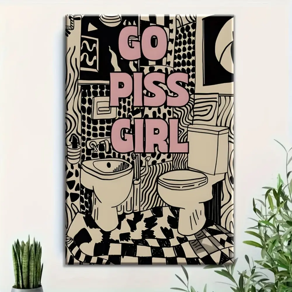 1 “Go Girl” Canvas Poster—Eye-catching zebra-print retro room decor, fun bathroom art, perfect for bathrooms and bedrooms—canvas art, 2D graphic design, a perfect fit for your room decor
