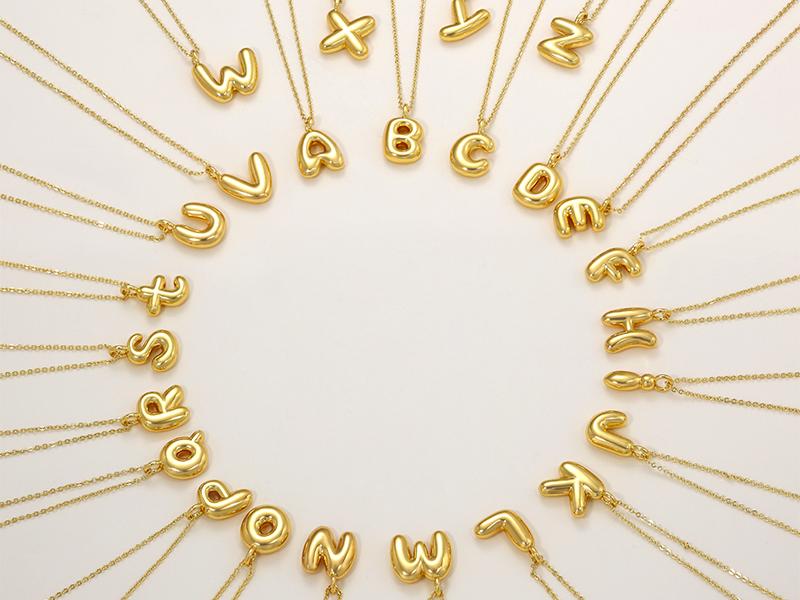 2 Pack Initial Bubble Letter Pendant Necklaces for Women , Personalized Gold A-Z Alphabet Fashion Jewelry for Parties & Birthdays Valentine's Day Gift