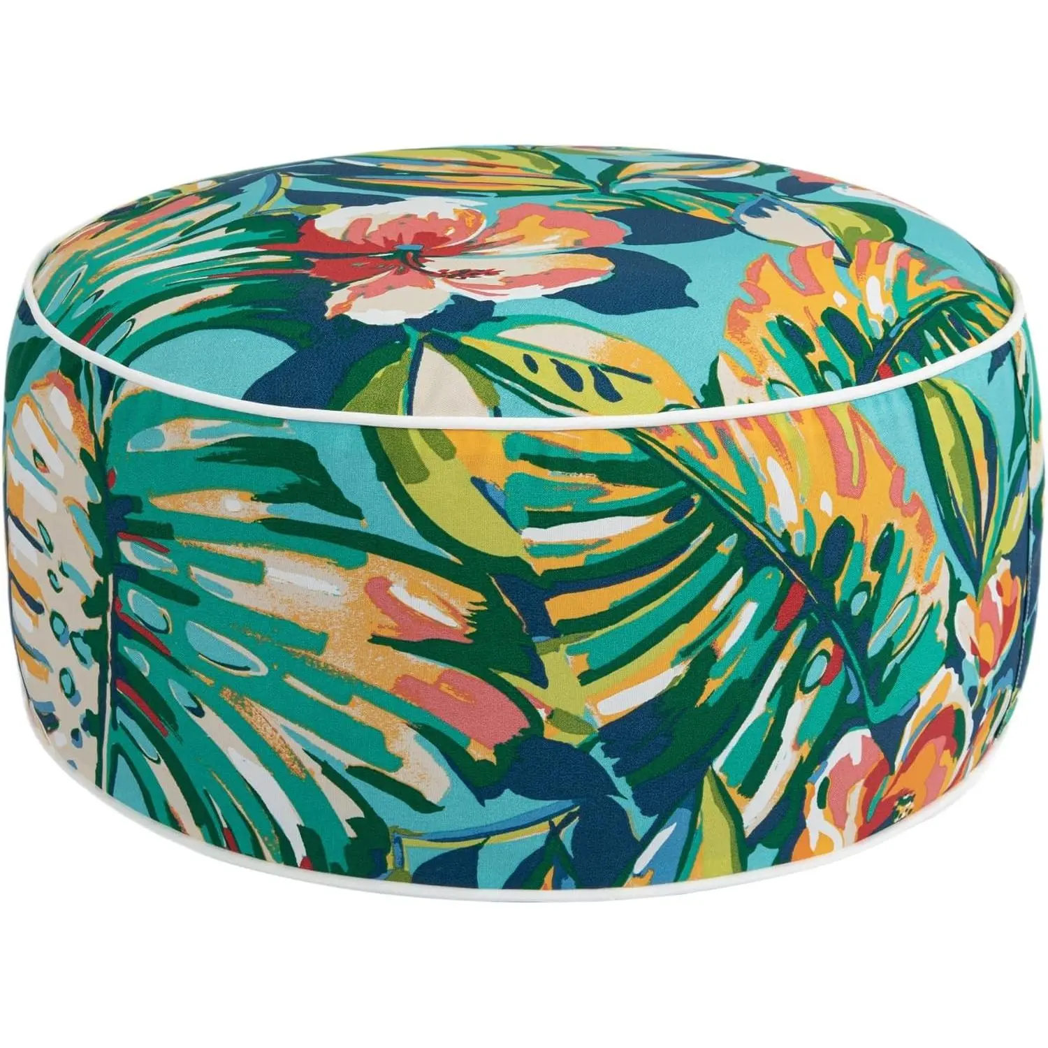 FUNHOME Compact Inflatable Stool Ottoman Footrest with Handle, Outdoor Water-Repellent Leaf Print Seat (D20 x H9 in), for Home & Camping Use-Rosario Flower